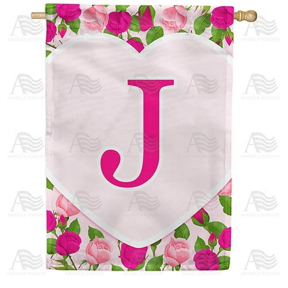America Forever Flags Monogram Letter J House Flag - Pink Roses - 28 x 40 Inches, Happy Valentine's Day Pink Roses Love Heart Double Sided Flag, Seasonal Yard Outdoor Holiday Decor