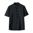 thumbnail image 1 of Camisa de manga corta de mezcla de lino para hombre: transpirable, cuello alto, primavera/verano, trabajo, 1 of 4