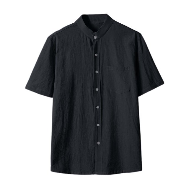 Chemise Décontractée à Manches Courtes en Lin pour Hommes Respirante Confortable Été Printemps Coupe Décontractée Col Montant Sortie Quotidienne