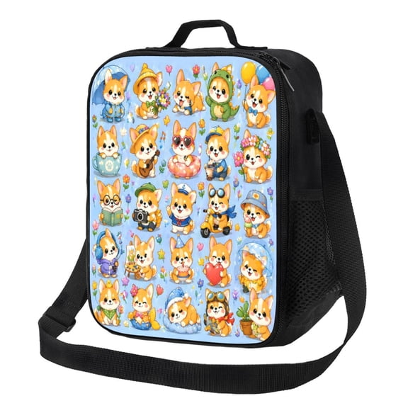 Cute Corgi Lunch Bag Insulated Thermal Lunch Box with Shoulder Strap & Handle for Women and Men
