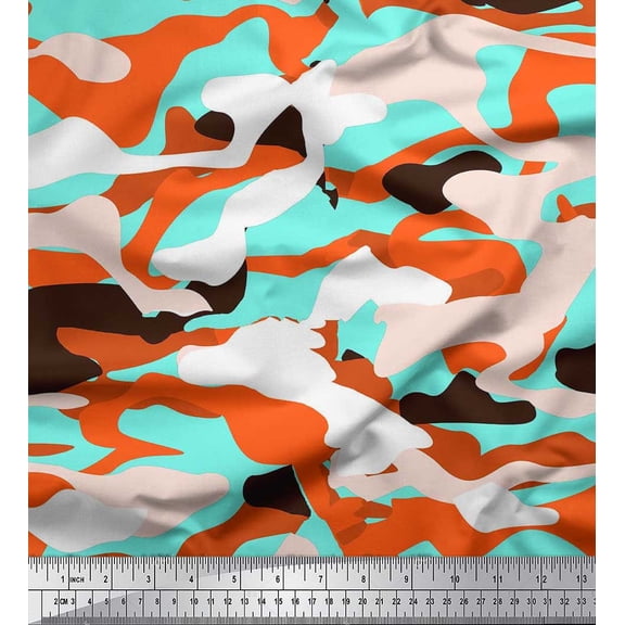 Soimoi Crepe Silk Fabric Two Tone With White Camouflage Print Fabric by the Yard 42 Inch Wide