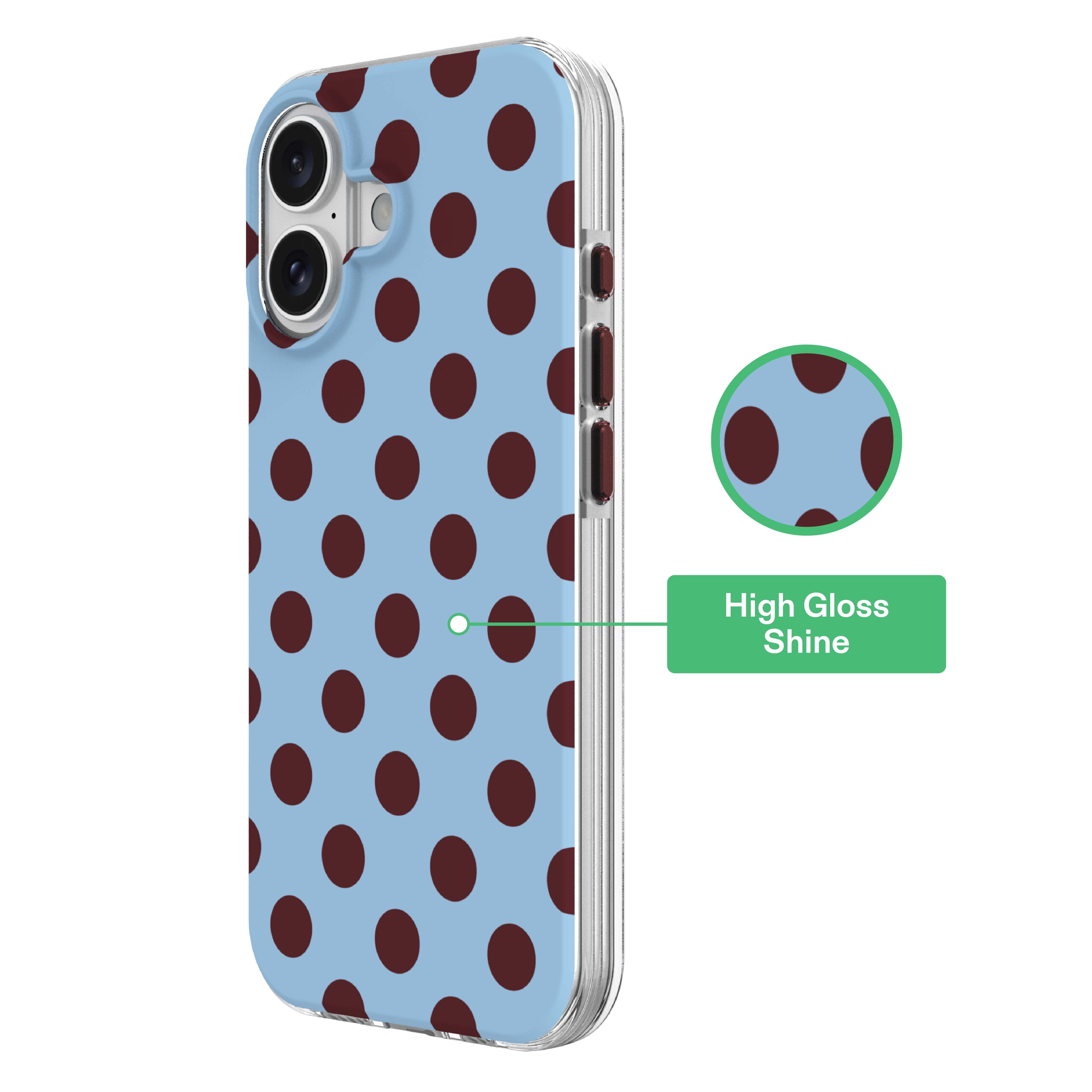onn Phone Case for iPhone 17, MagSafe Compatible - Blue and Burgundy Polka Dot