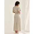 thumbnail image 3 of Dark Green Womens Summer Linen Blend Short Sleeve Elegant Maxi Dress With Ruched Waist, 3 of 8