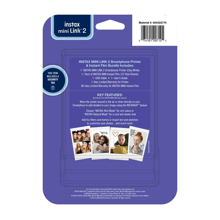 Fujifilm INSTAX Mini Link 2 Smartphone Printer Bundle with Film (10-pack),  Clay White