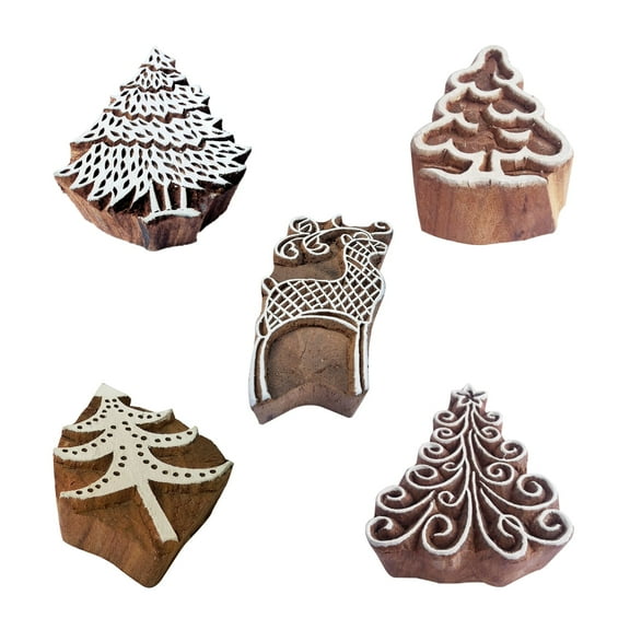 Royal Kraft Xmas Wooden Printing Stamps (Set of 5) - DIY Henna Fabric Textile Paper Clay Pottery Blocks Htag2217