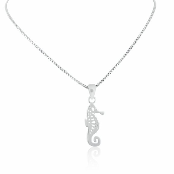 SilverCloseOut Sterling Silver Small Tropical Ocean SeaHorse Charm Necklace