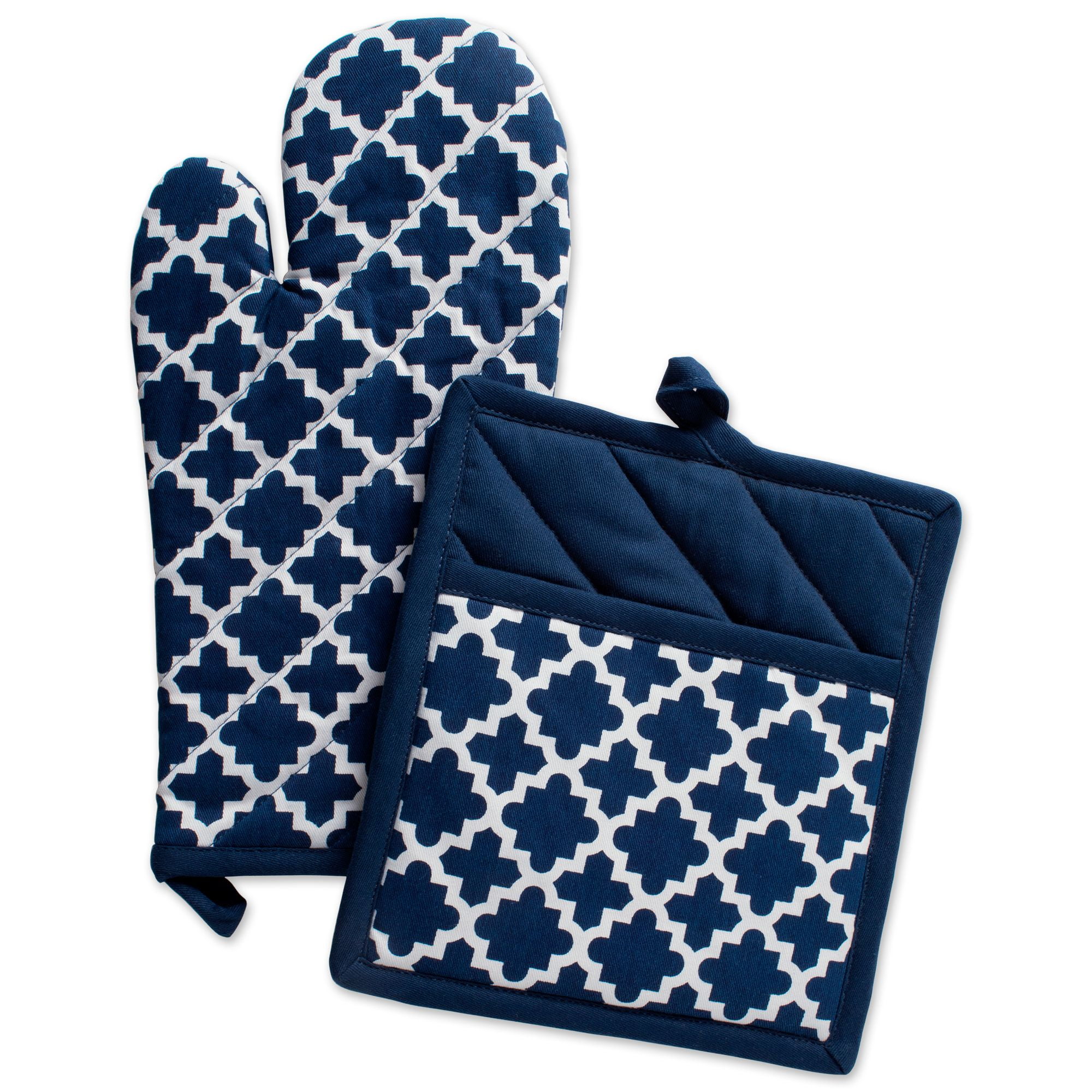 Set of 2 Nautical Blue Oven Mitt and Potholder 13