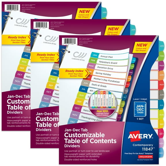 Avery Jan-Dec Dividers, 12 Tabs, Ready Index (11847)