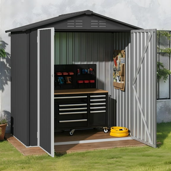 Uforic 6x4ft Heavy-Duty Metal Outdoor Storage Shed with Locking Doors & Air Vent – Weather-Resistant Tool Shed for Backyard, Patio, Lawn, Tools