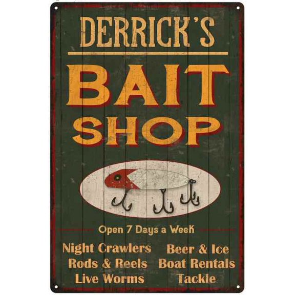 DERRICK'S Green Bait Shop Man Cave Wall Decor Gift 8x12 Metal 108120027181