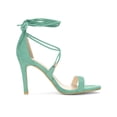 thumbnail image 3 of BLISSFUL STEP Chaussures pour Femmes Sandales à Talon Aiguille Haut à Bride Cheville à Nouer Bout Ouvert en Faux Suède Vert Turquoise 8, 3 of 7