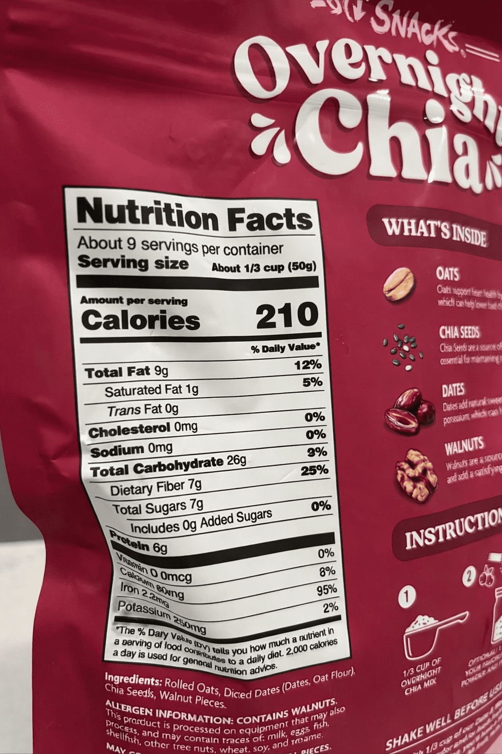 180° Snacks Overnight Chia Oats, Date & Walnut, 16 oz