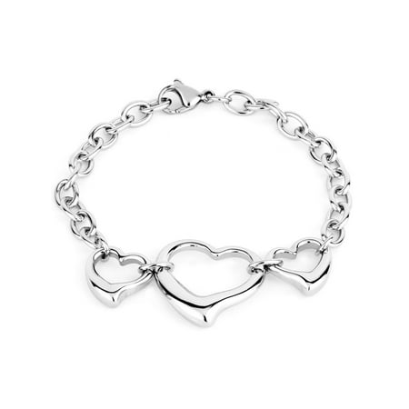 Coastal Jewelry Stainless Steel Open Hearts Charm Bracelet - 7 Inches