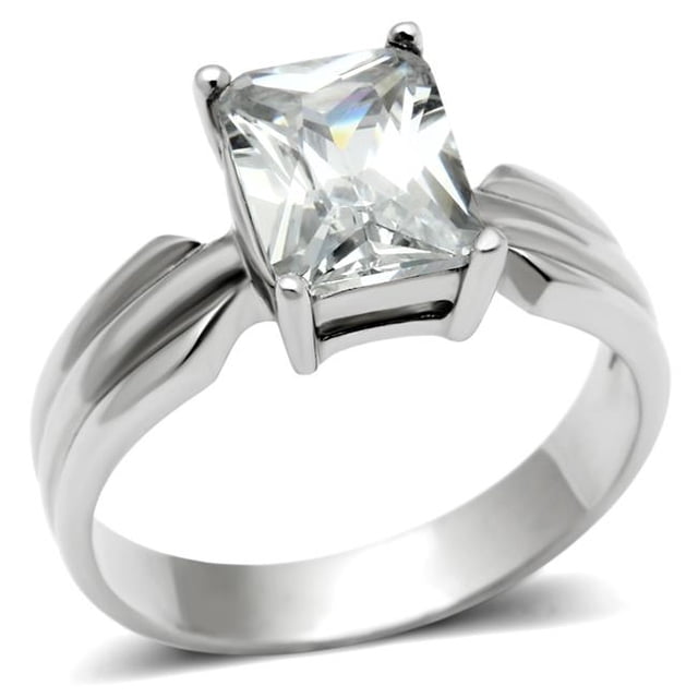 Alamode TK391-7 Femmes Haute Poli Bague en Acier Inoxydable avec AAA Grade CZ en Clair - Taille 7