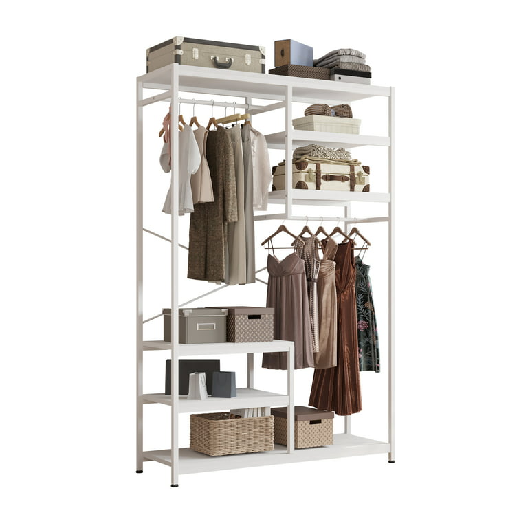 BYBLIGHT Carmalita White Freestanding Garment Rack Closet Organizer with  Double Hanging Rods and Storage Shelves BB-JW0092GX - The Home Depot