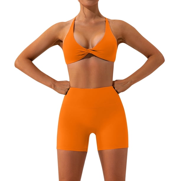 Gibobby Conjuntos de chándal Gym Running Fashion Speed Dry Sports Traje de yoga para mujeres(Anaranjado, M)