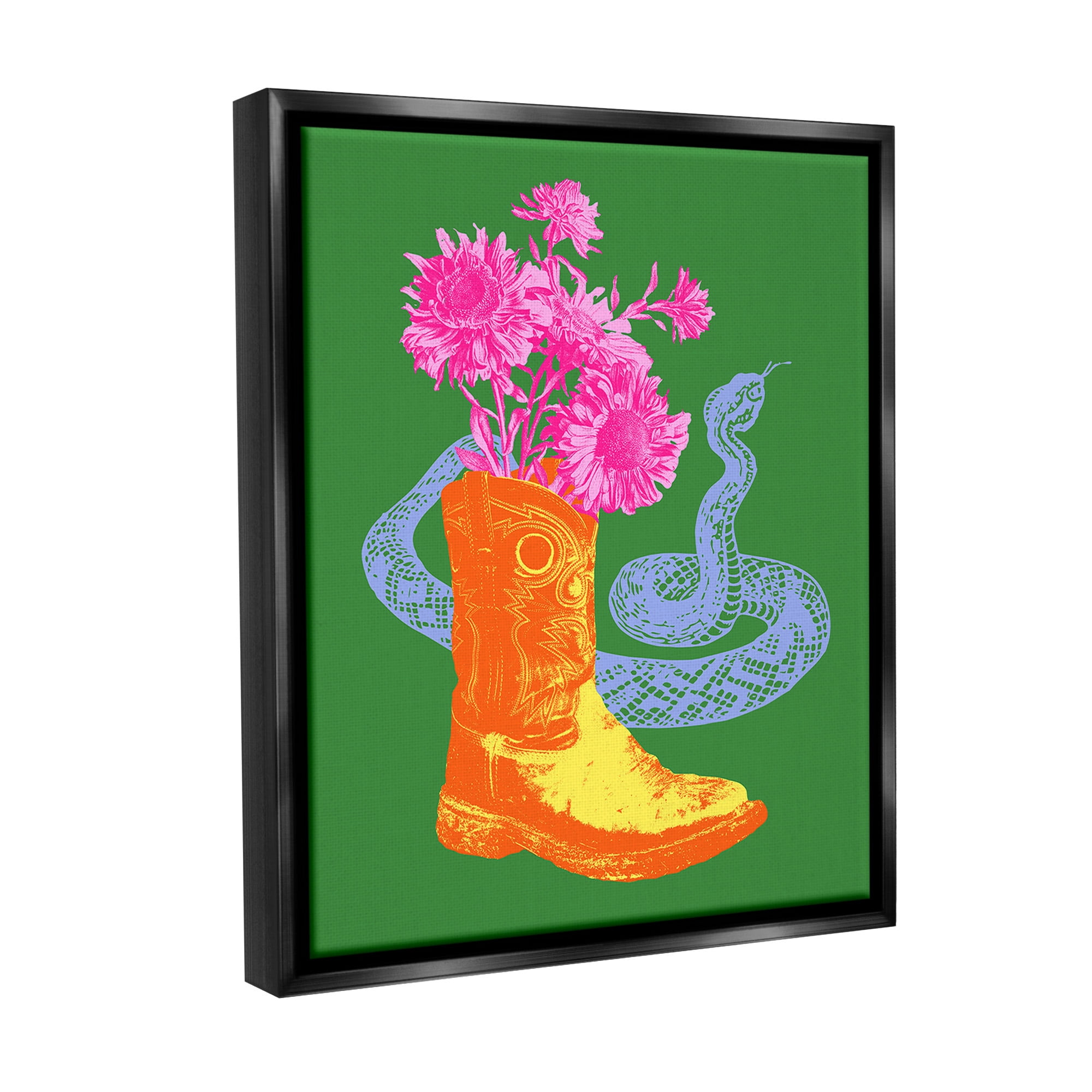 Stupell Industries Modern Snake & Boot Botanical & Floral Painting Black Floater Framed Canvas Art Print Wall Art, 25 x 31