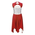 thumbnail image 2 of YiZYiF Kids Girls Praise Lyrical Dance Dress Sleeveless Sequins Asymmetrical Dancewear Choir Performance Dress Red 16, 2 of 5