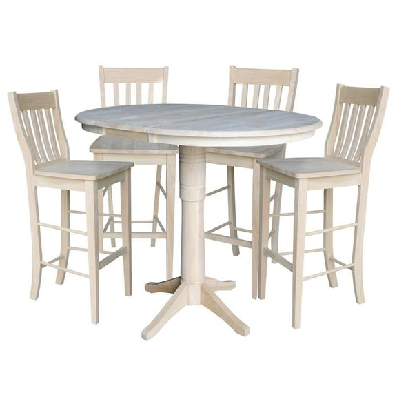 36" Round Top Bar Height Table with 12" Leaf and 4 Café Stools - Unfinished - 3 Piece Set