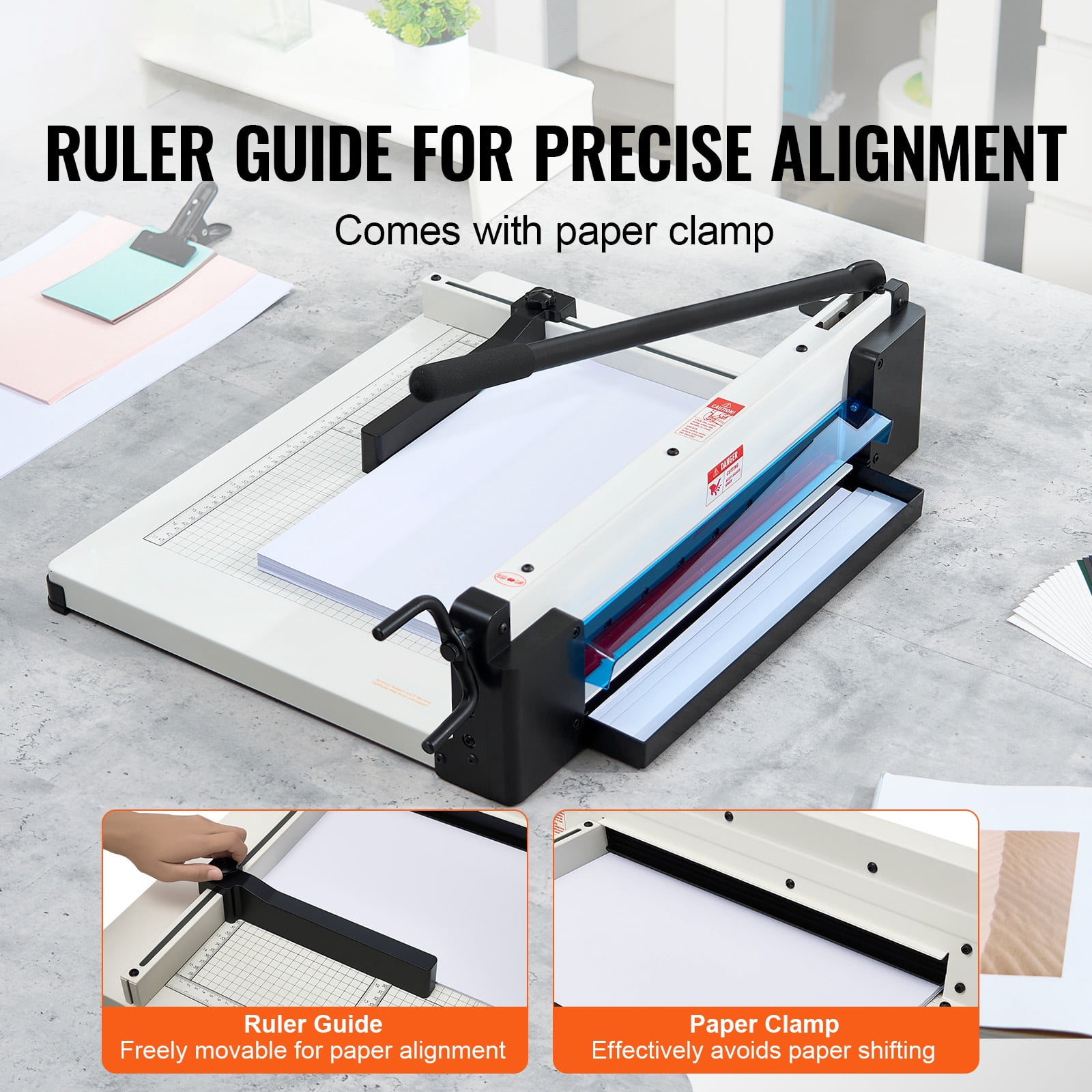 KFFKFF Robust Paper Slicer, 17" Professional Industrial Paper Slicing Device for A3 Paper, Can Handle 400 Sheets, Built with Durable Steel, Stack Paper Cutting Tool for Office, Home, in White