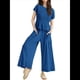 thumbnail image 1 of Conjunto de Dos Piezas para Mujer: Top Fruncido y Pantalón Conjunto Informal Bohemio de Cintura Alta con Bolsillos Azul XL, 1 of 6