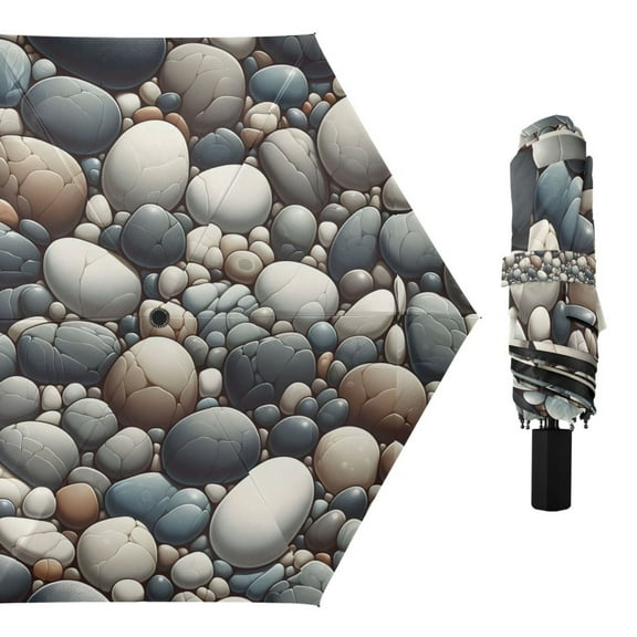 Smooth Pebble Compact Sun Umbrella Windproof Travel Umbrellas for Rain Strong Portable UV Protection