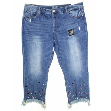 Plus Size Studded Ankle Length Jeans Indigo 14W