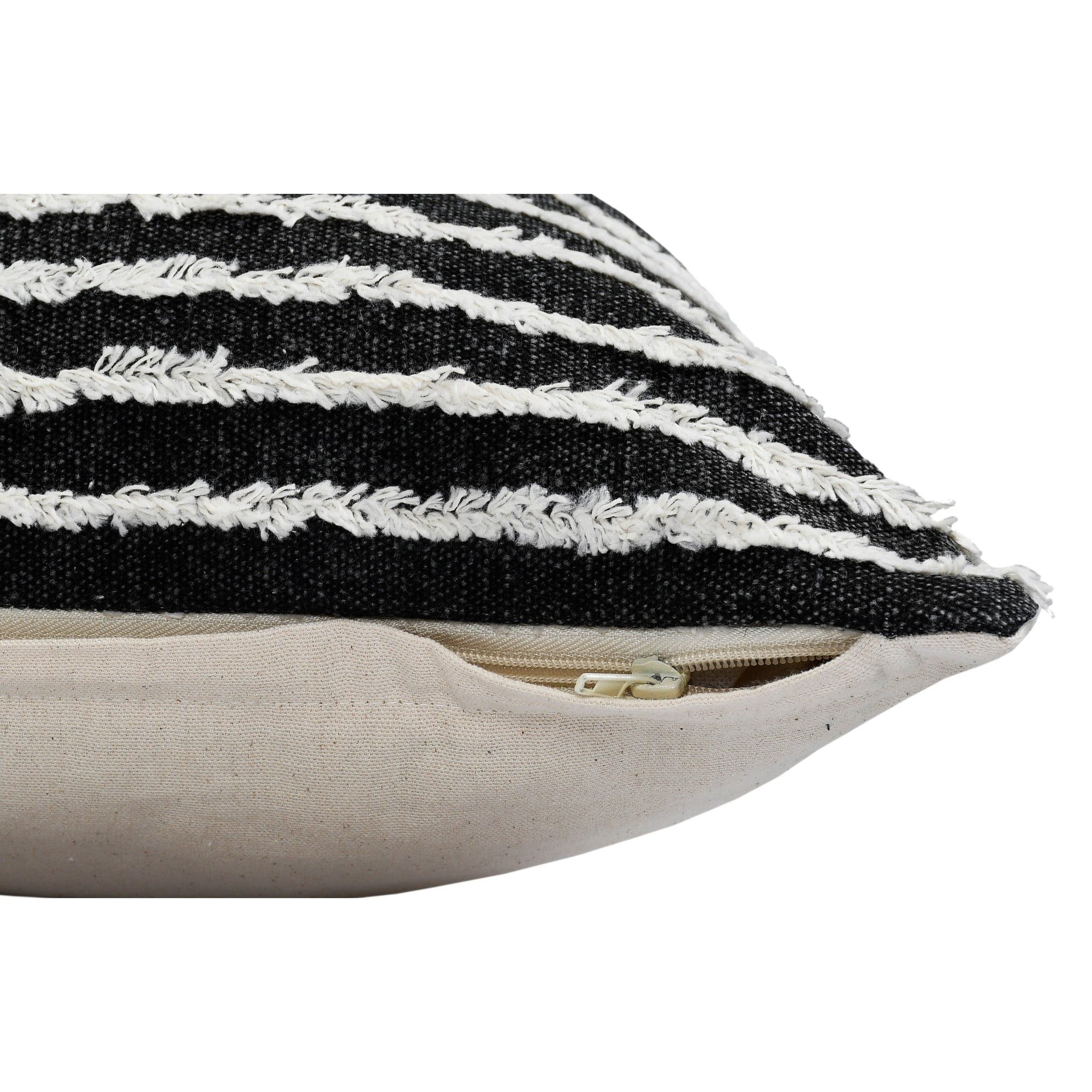 Laddha Home Designs Handmade Striped Rectangular Cotton Throw Pillow Cover - 36" - Black and White