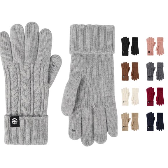 Ticikt Women Winter Cable Knit Gloves, Touchscreen Warm Knitted Gloves with Flip Fingertips