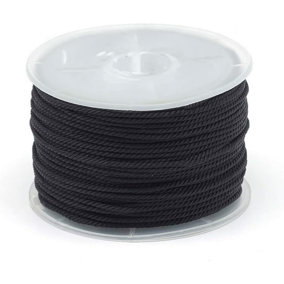 54 Yards 1.5mm Twisted Craft Nylon Rope Decor Trim Cord Multipurpose Utility Nylon Thread Cord for Jewelry Making Knot Rosaries Upholstery Curtain Tieback Honor Cord - Black for diy
