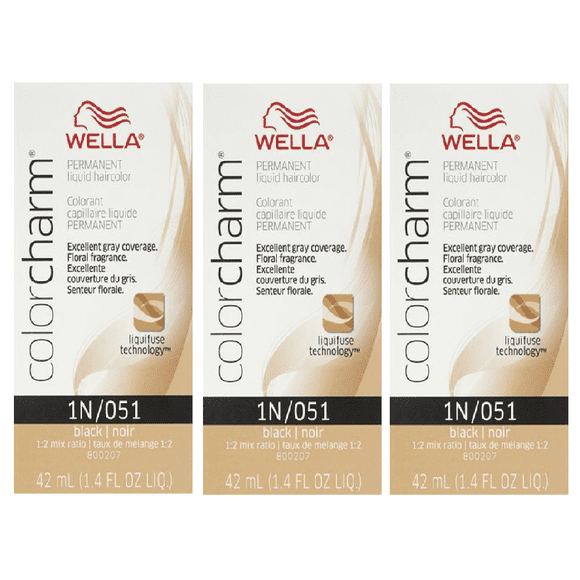 WELLA COLOR CHARM Permanent Black Liquid Hair Color HC-L051/1N (3 Pack)