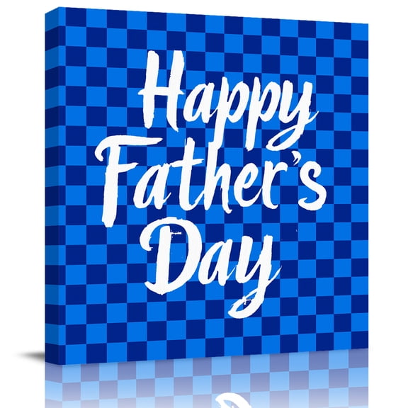 Wall Art Prints, Happy Father's Day Framed Canvas Prints for Bedroom Living Room Bathroom Office, Blue Checkered Plaid Gallery Wrap Wall Art Poster for Gifts Home Decor 28"x28"