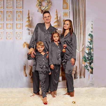 

Christmas Pajamas for Family Brown Family Christmas Pjs Matching Sets Kids Children Satin Pajamas Pj s Solid Family Matching Sleepwear Nightwear Loungewear Pants Outfits Set