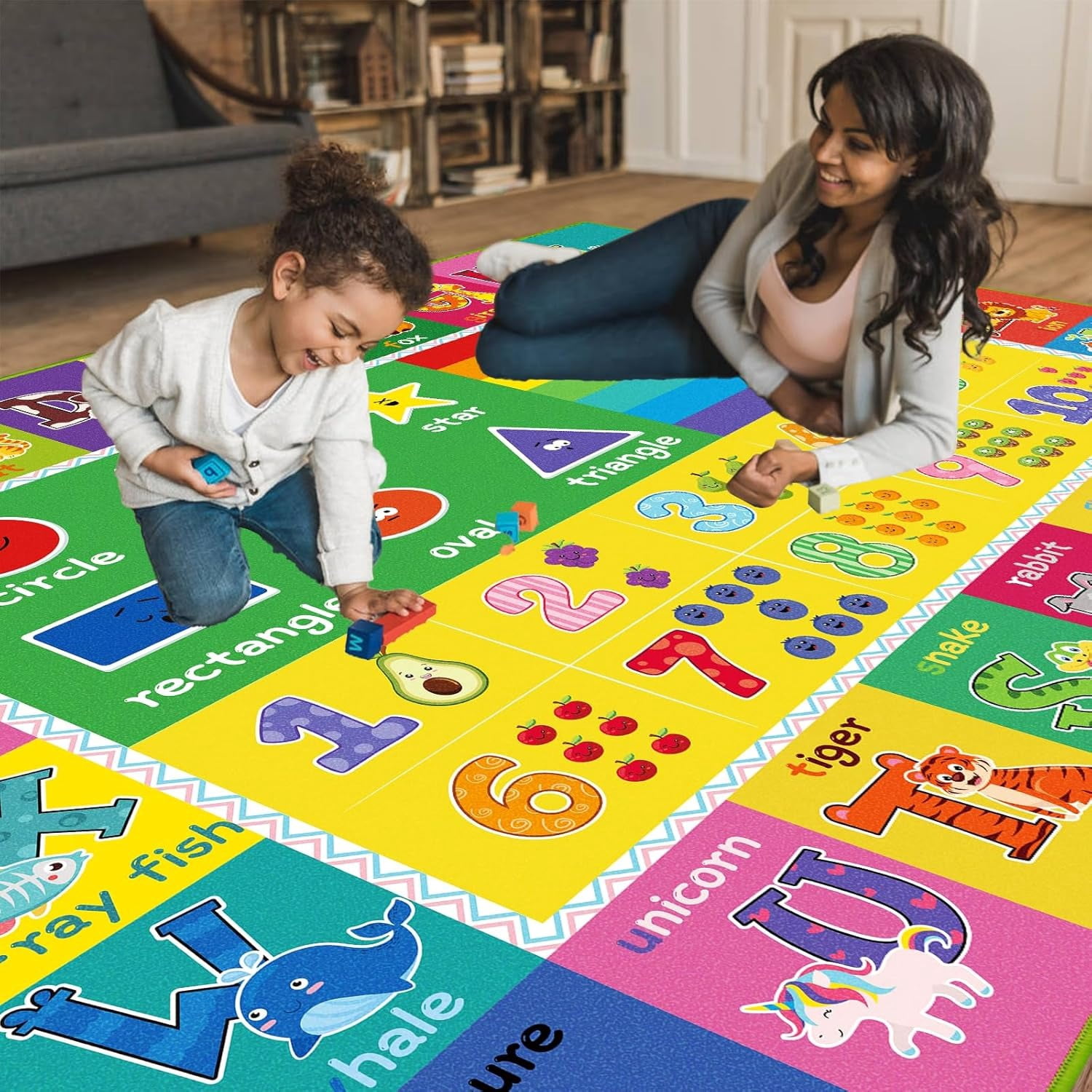 Baby Play Mat Kids Rug for Playroom, Floor Mat for Toddlers, Playtime Collection ABC, Numbers, Animals Educational Area Rugs for Kids Room Classroom ( 78.7X 59 Inch)
