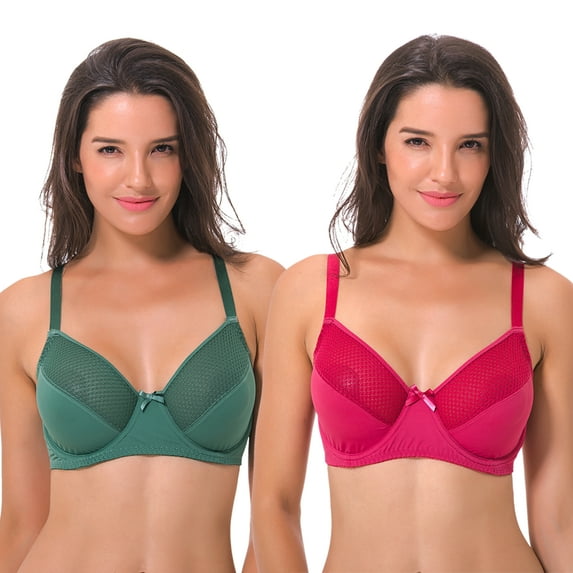 Curve Muse Women's Plus Size Unlined Minimizer Underwire Full Figure Bra-2Pack-Green,Ash Rose-48DDD