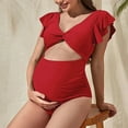 thumbnail image 4 of Gubotare Maternity Swimsuits One Piece for Women Ruffle V Neck Cutout Bathing Suit Pregnancy Modest Bikini Push Up Swimwear,Red S, 4 of 5