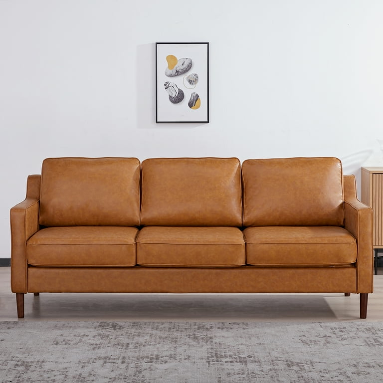 A&D Home Sedona Camel Faux Leather Modern Sofa, Upholstered