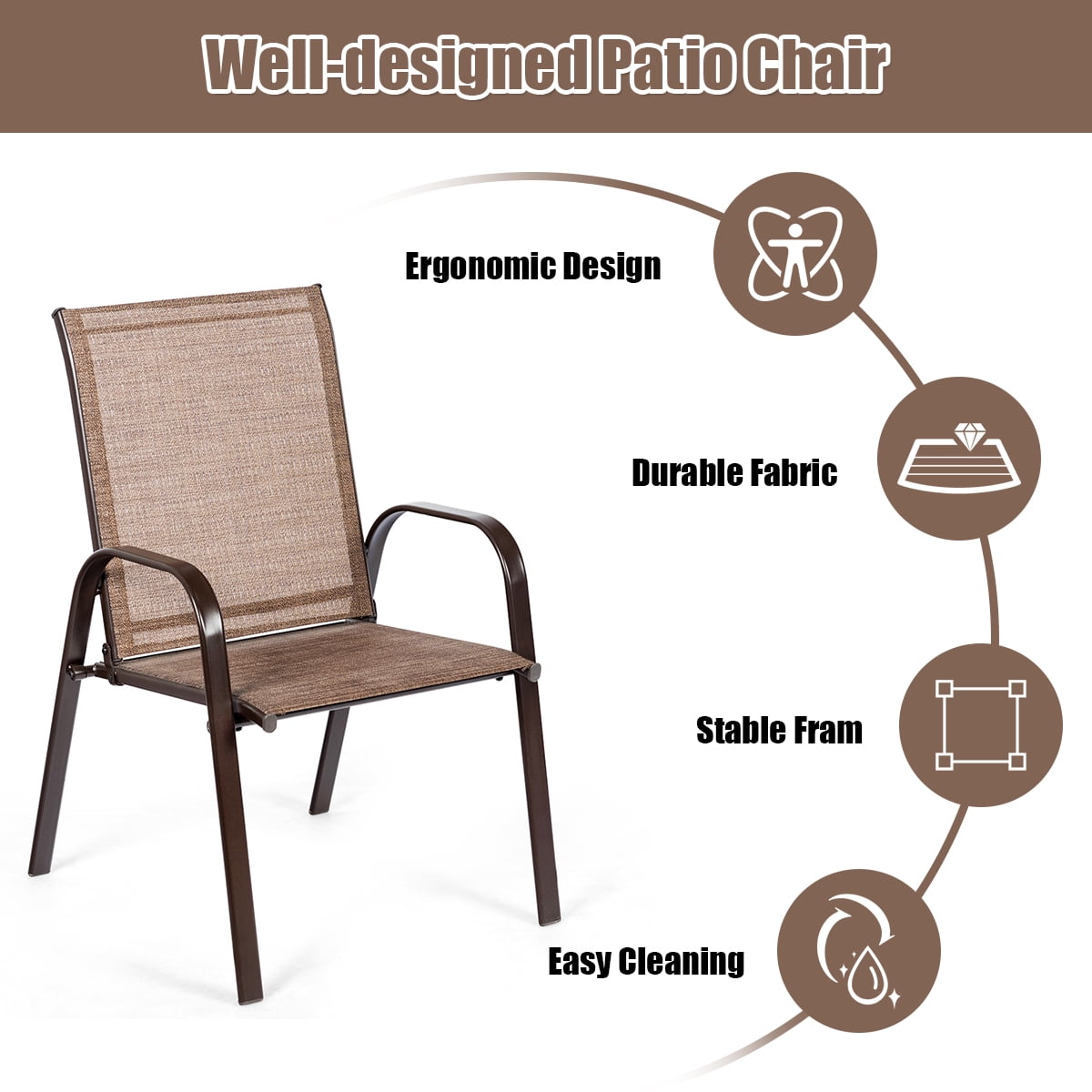 Costway 4PCS Patio Chair Dining Chair Garden Deck Yard W/Armrest Brown