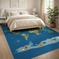 thumbnail image 3 of ODIKA 8'x10' Washable Area Rug Large Cartoon Map Featuring Continents Wildlife Compass Playroom for King Size Bedroom Under Bed, Master Suite, Non-Shedding, Easy Care, 3 of 7