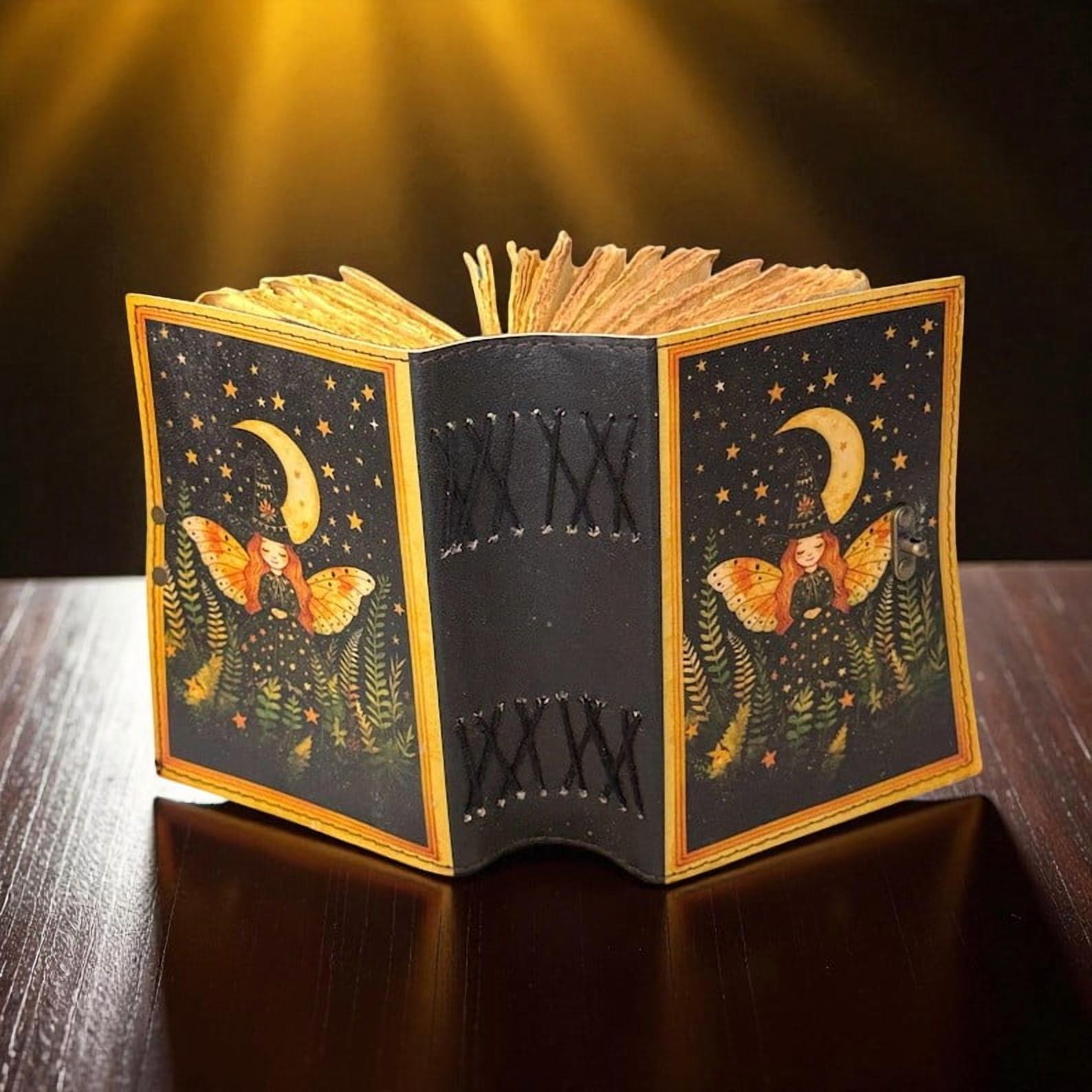 Witchy Leather Grimoire Journal – Handmade 5x7 Inch Spellbook, 200 Deckle Pages, Wiccan Pagan Notebook, Gothic Witchcraft Journal,