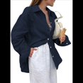 thumbnail image 1 of Camisa de Botones para Mujer 100% Algodón Azul Marino M, 1 of 7