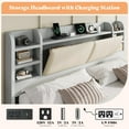thumbnail image 5 of amerlife King Size Bed Frame with 4 Storage Drawers with 47.2" Bookcase Headboard, Charging Station,Light Grey, 5 of 6