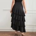 thumbnail image 4 of POIUYTR Women Summer Flounce Skirts Casual High Waist Tiered A-Line Long Skirts Trendy Solid Color Skirt, 4 of 6