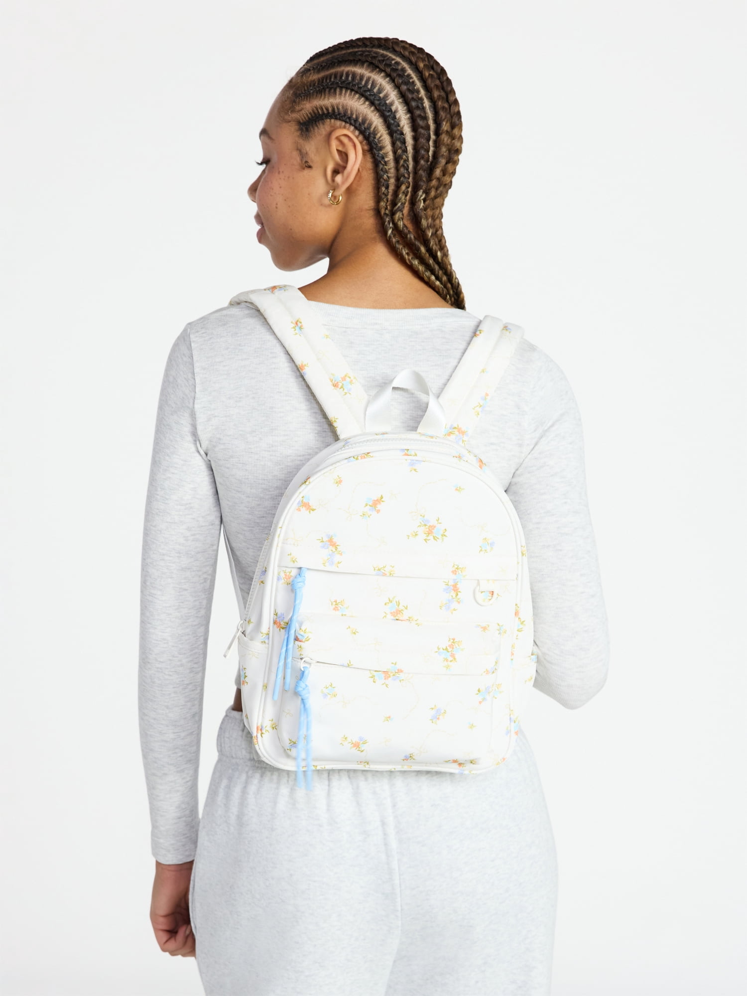 No Boundaries Women's Hands Free Mini Backpack, Off White Lilacs
