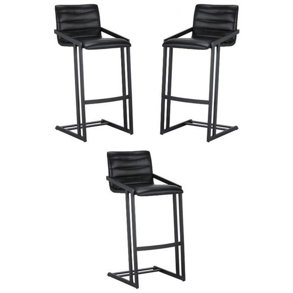 Home Square Webber 30" Modern Barstool in Black Finish - Set of 3