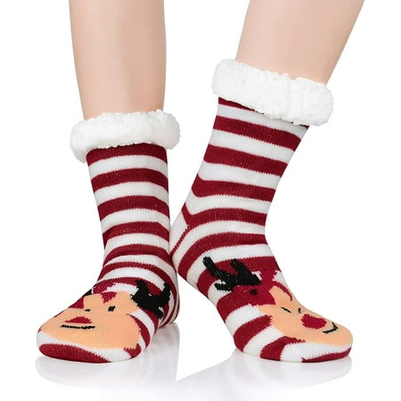 Zando Womens Warm Fuzzy Slipper Socks Fluffy Sherpa Fleece Socks Cozy Non Slip Plush Fleece Socks with Grippers for Christmas