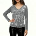 thumbnail image 4 of BLVB Womens Sequin Velvet Holiday Tops Glitter Sparkly Party Blouse Long Sleeve V-Neck Fall Winter Shirts, 4 of 6