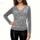 thumbnail image 4 of Karight Women's Sparkly Velvet Shirts, Long Sleeve V-Neck Slim Fit Sequin Tees Casual Party Fashion Outfits, 4 of 5