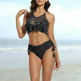 thumbnail image 2 of ZHOGXU Women's Swimsuits Two Piece Sleeveless Halter Neck Knit Hollowed Out Tankinis Top With Swim Shorts Comfortable Bikini Set Swimwear For Beachwear,Black,S, 2 of 5