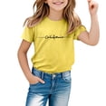thumbnail image 1 of NINGMENG Hauts et T-Shirts pour Filles Été Imprimé Lettre Col Rond Manches Courtes T-Shirts Décontractés Amples Vêtements de Vacances, Jaune, 6-7 Ans, 1 of 4